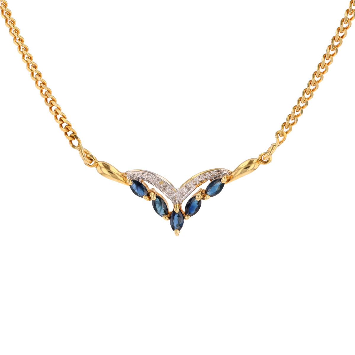 Yellow Gold Sapphire And Diamond Necklace