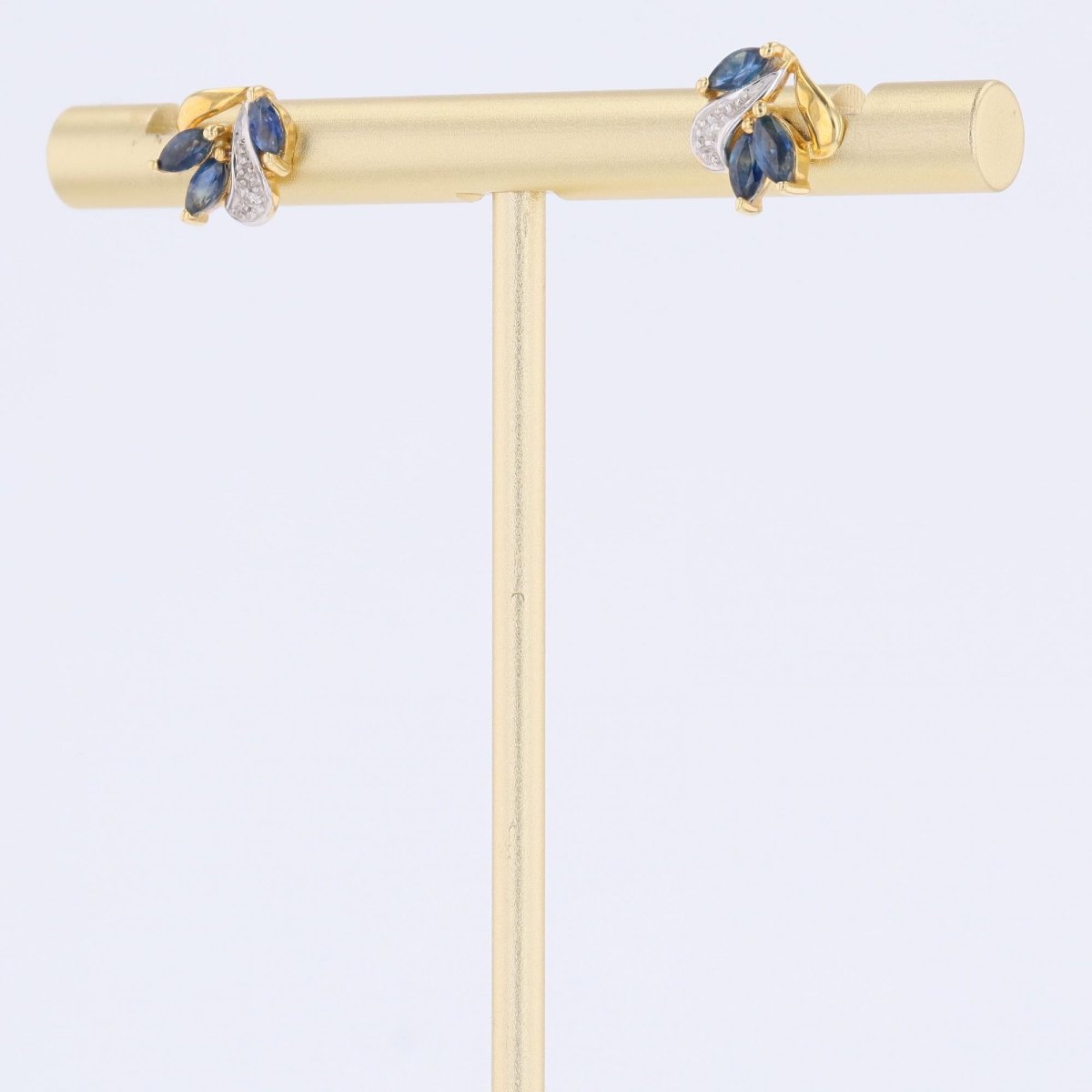 Earrings Yellow Gold Diamonds Sapphires Navette-photo-4