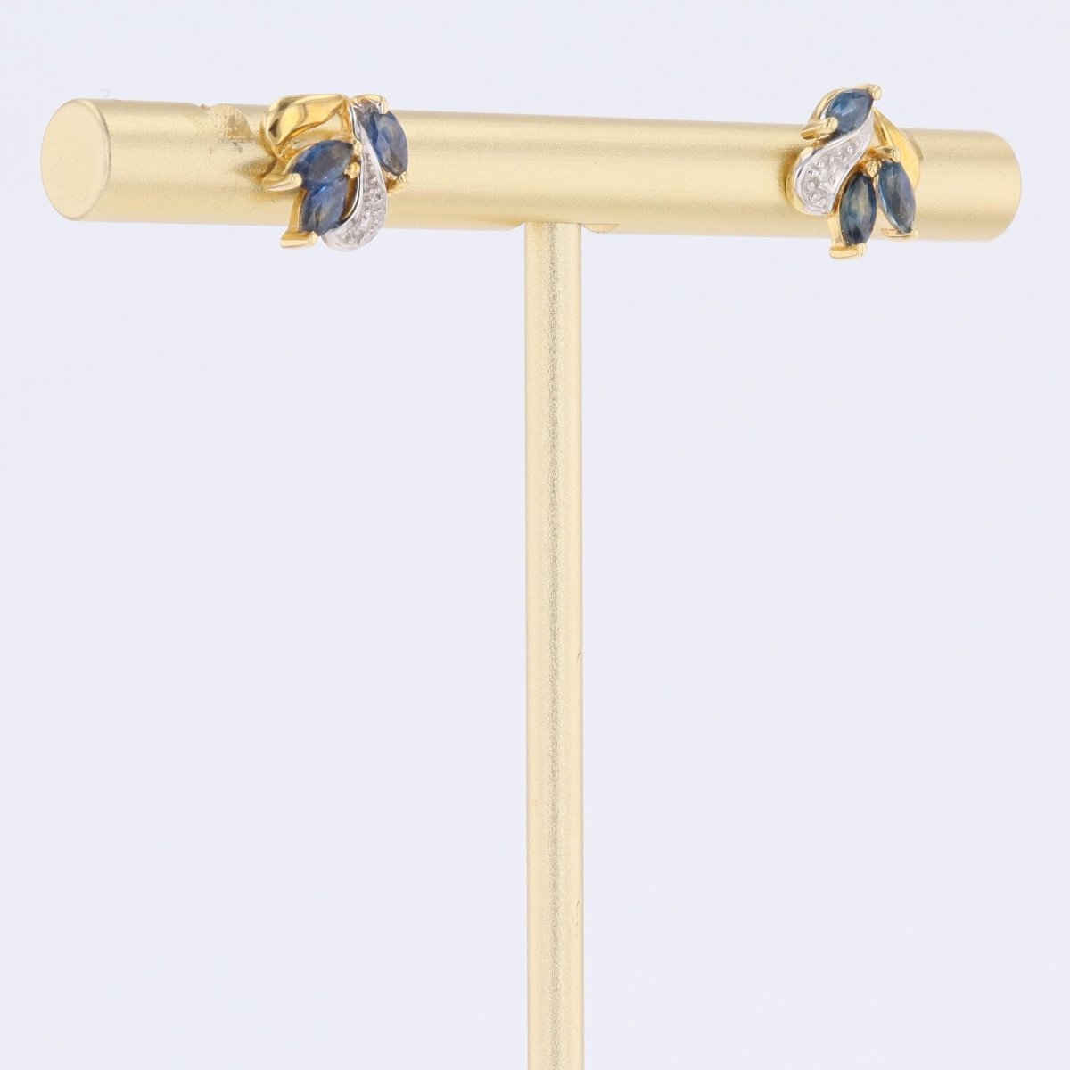 Earrings Yellow Gold Diamonds Sapphires Navette-photo-1