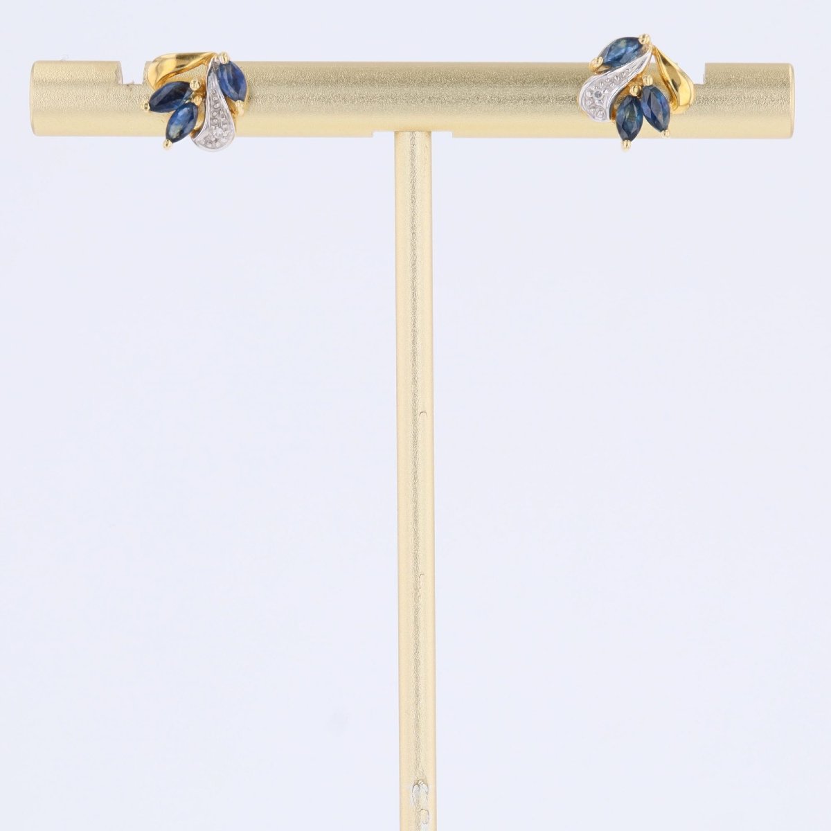 Earrings Yellow Gold Diamonds Sapphires Navette-photo-6