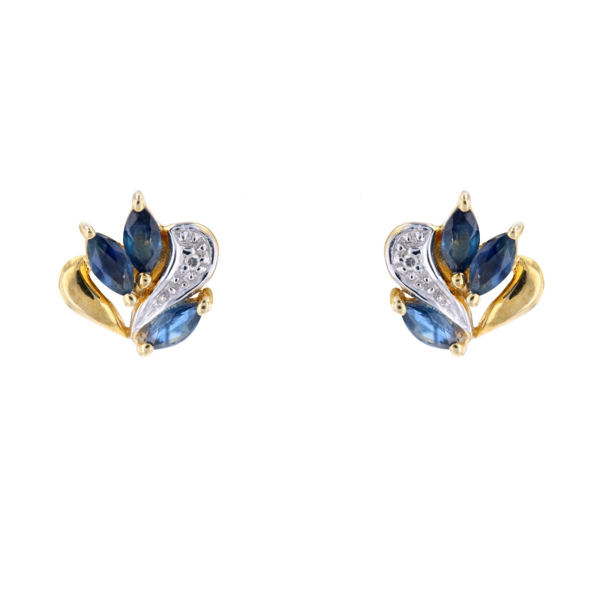 Earrings Yellow Gold Diamonds Sapphires Navette