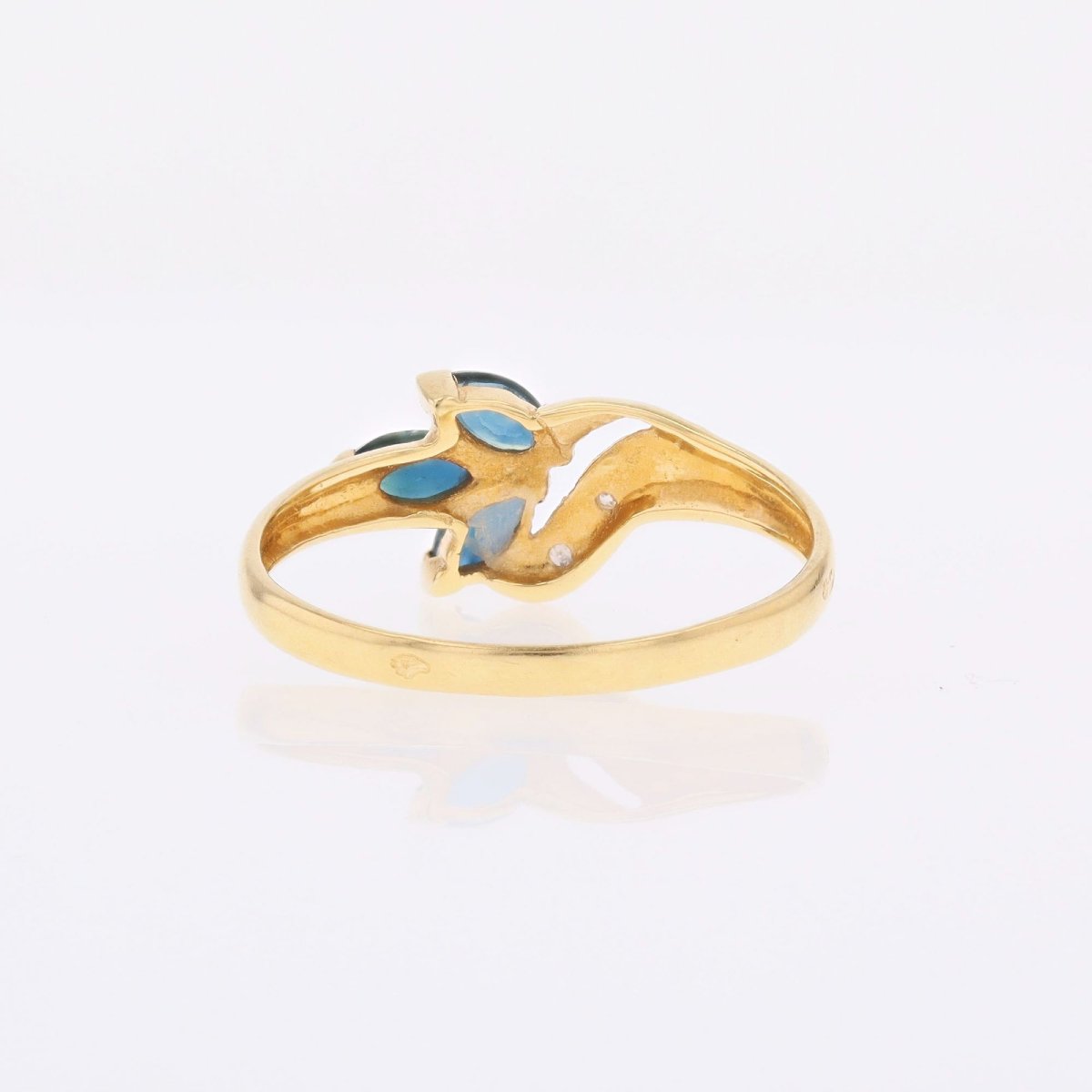 Bague or jaune saphirs navette diamants-photo-3