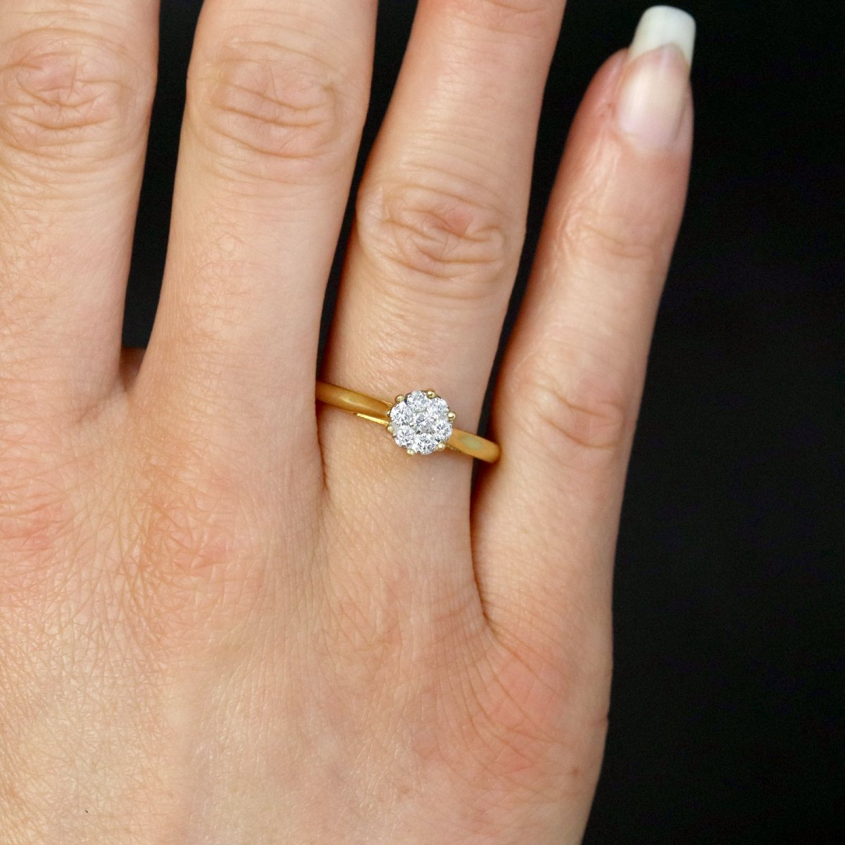 Bague or jaune fleur diamants-photo-2