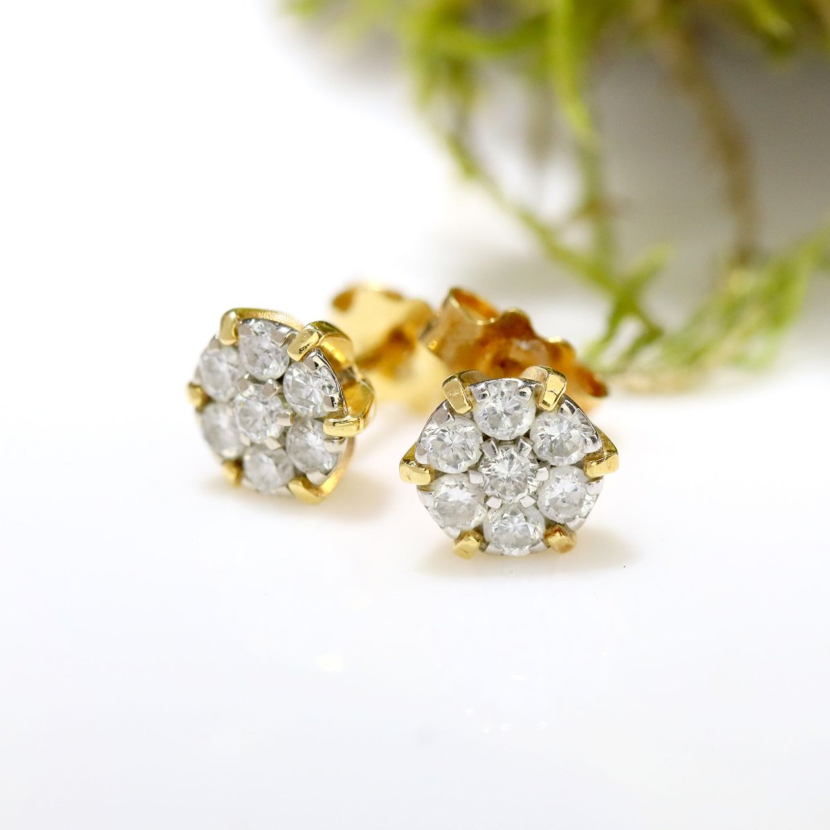 Earrings Yellow Gold Flower Diamonds-photo-3