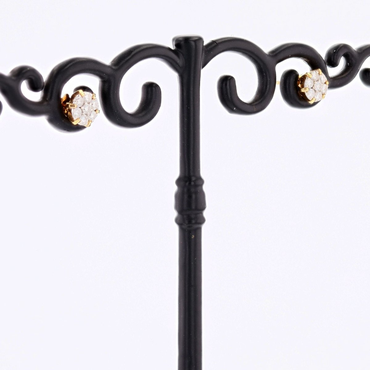 Earrings Yellow Gold Flower Diamonds-photo-1