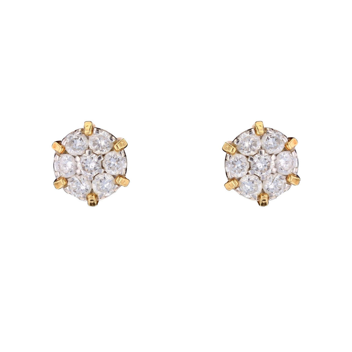 Earrings Yellow Gold Flower Diamonds