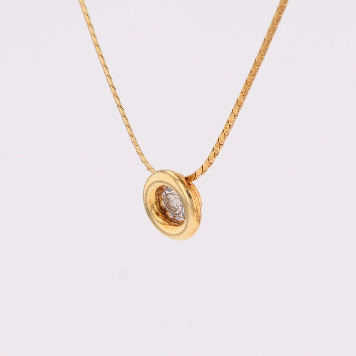 Modern Yellow Gold Necklace With Round Diamond Pendant-photo-4