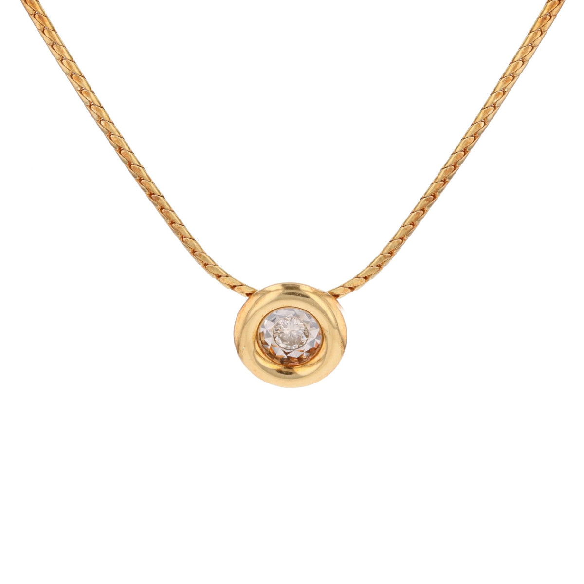 Modern Yellow Gold Necklace With Round Diamond Pendant