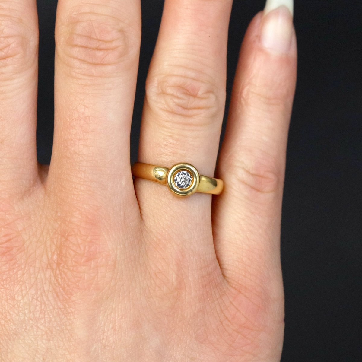 Bague or jaune rond diamant-photo-2