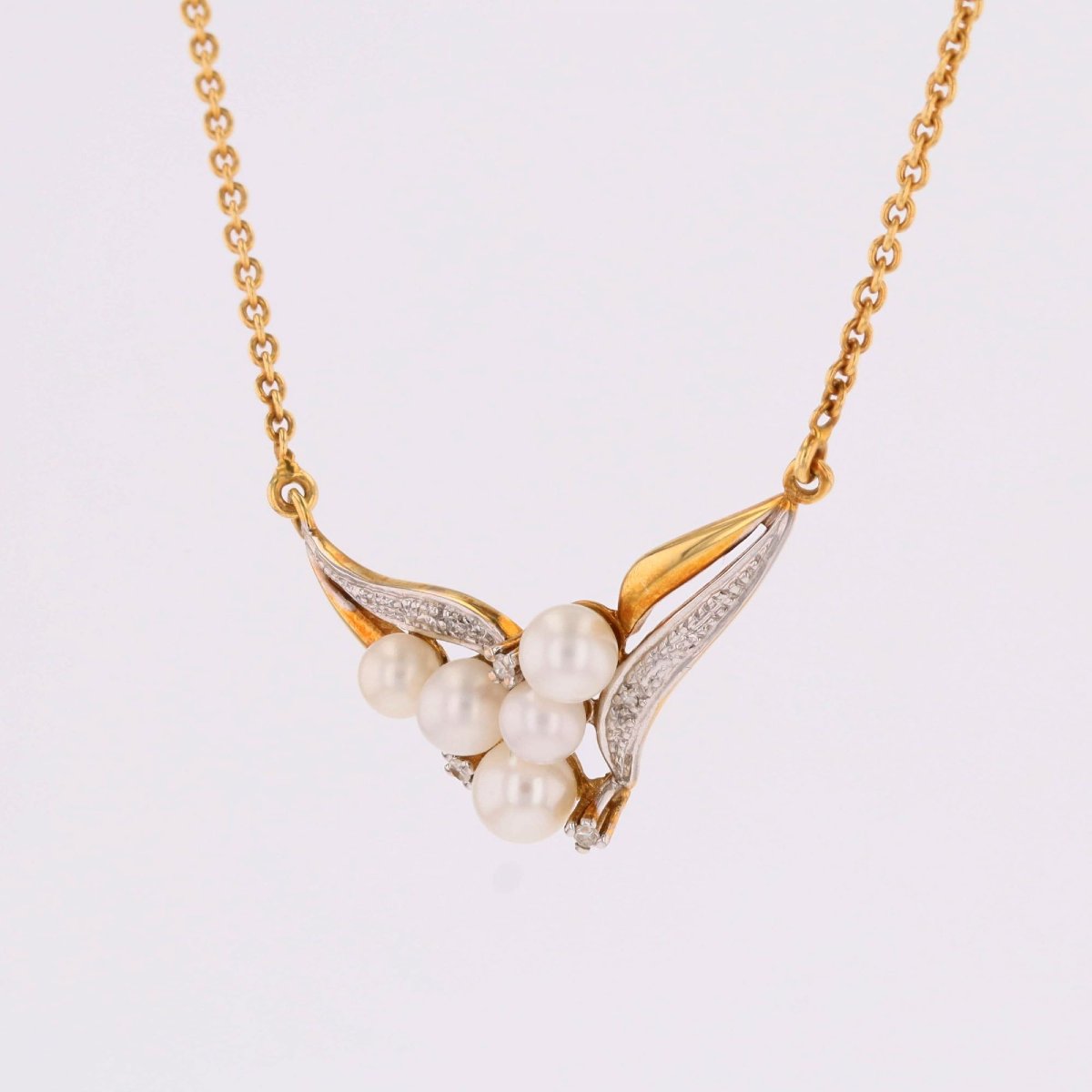 Two Gold Diamonds And Cultured Pearls Necklace-photo-4