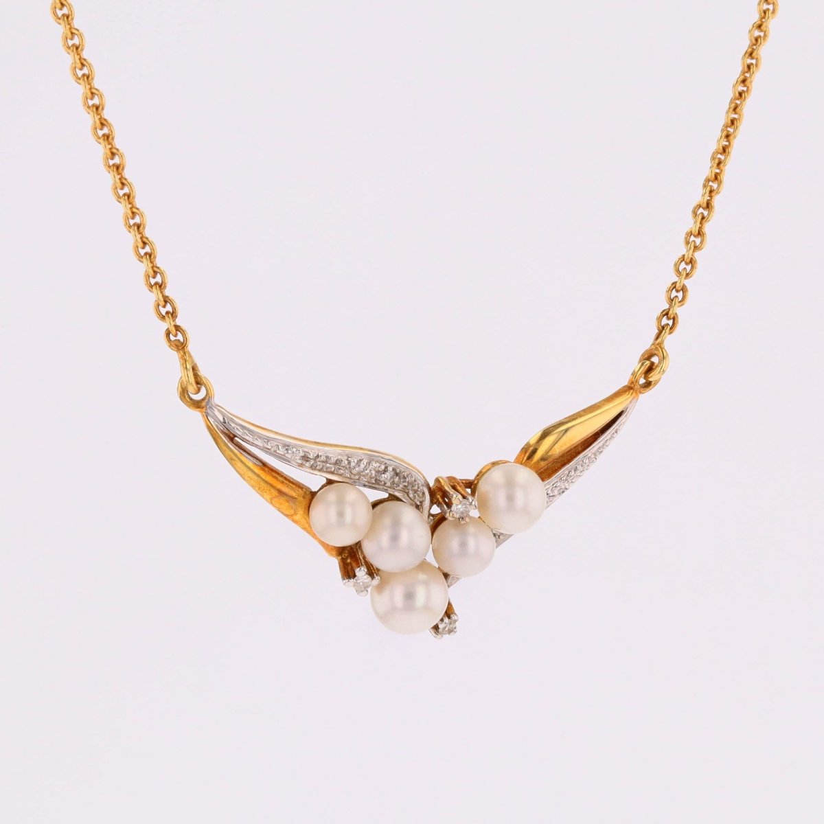Two Gold Diamonds And Cultured Pearls Necklace-photo-1