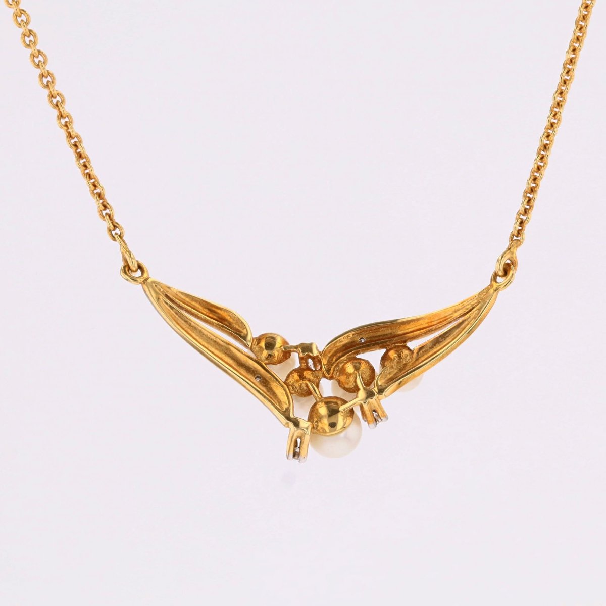 Two Gold Diamonds And Cultured Pearls Necklace-photo-5