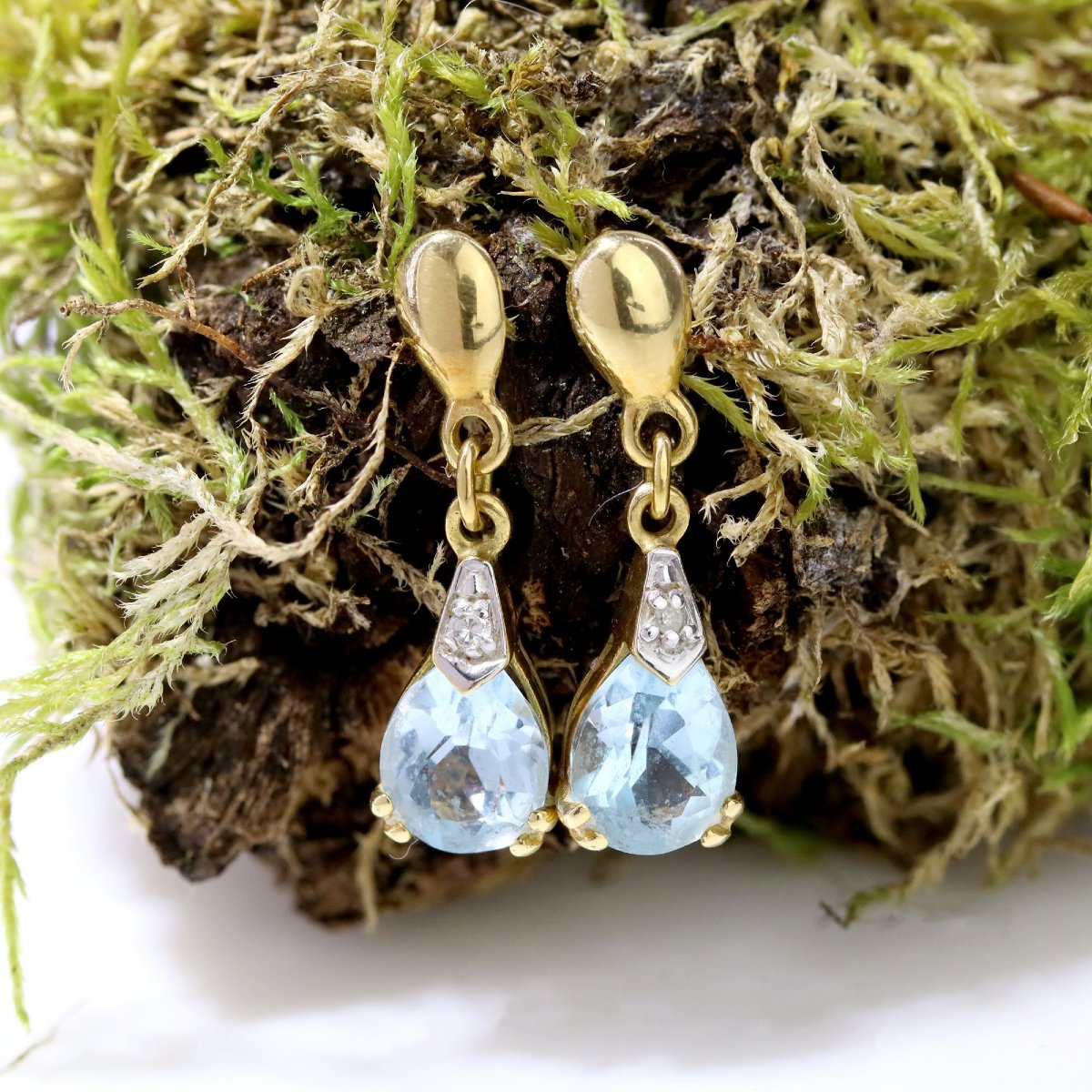 Pendants d'oreilles topazes diamants or jaune-photo-3