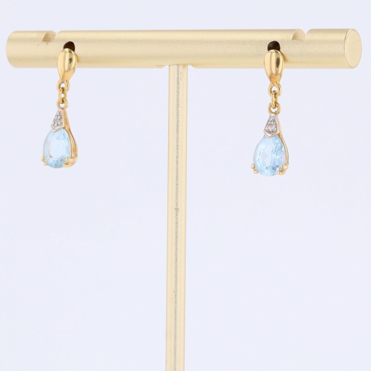 Pendants d'oreilles topazes diamants or jaune-photo-4