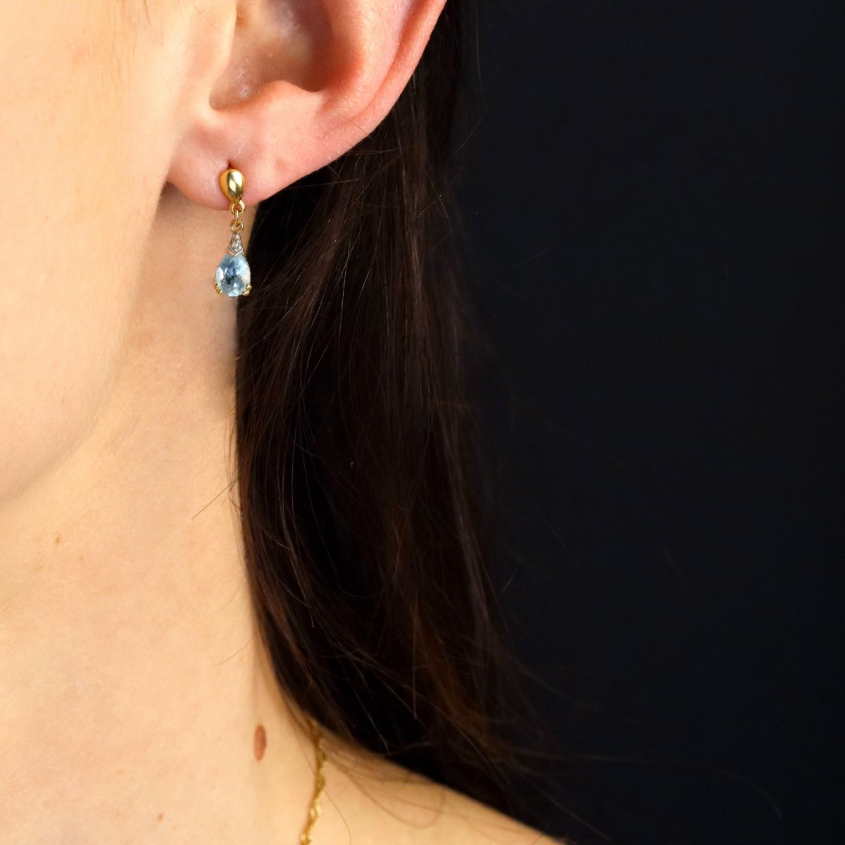 Pendants d'oreilles topazes diamants or jaune-photo-2