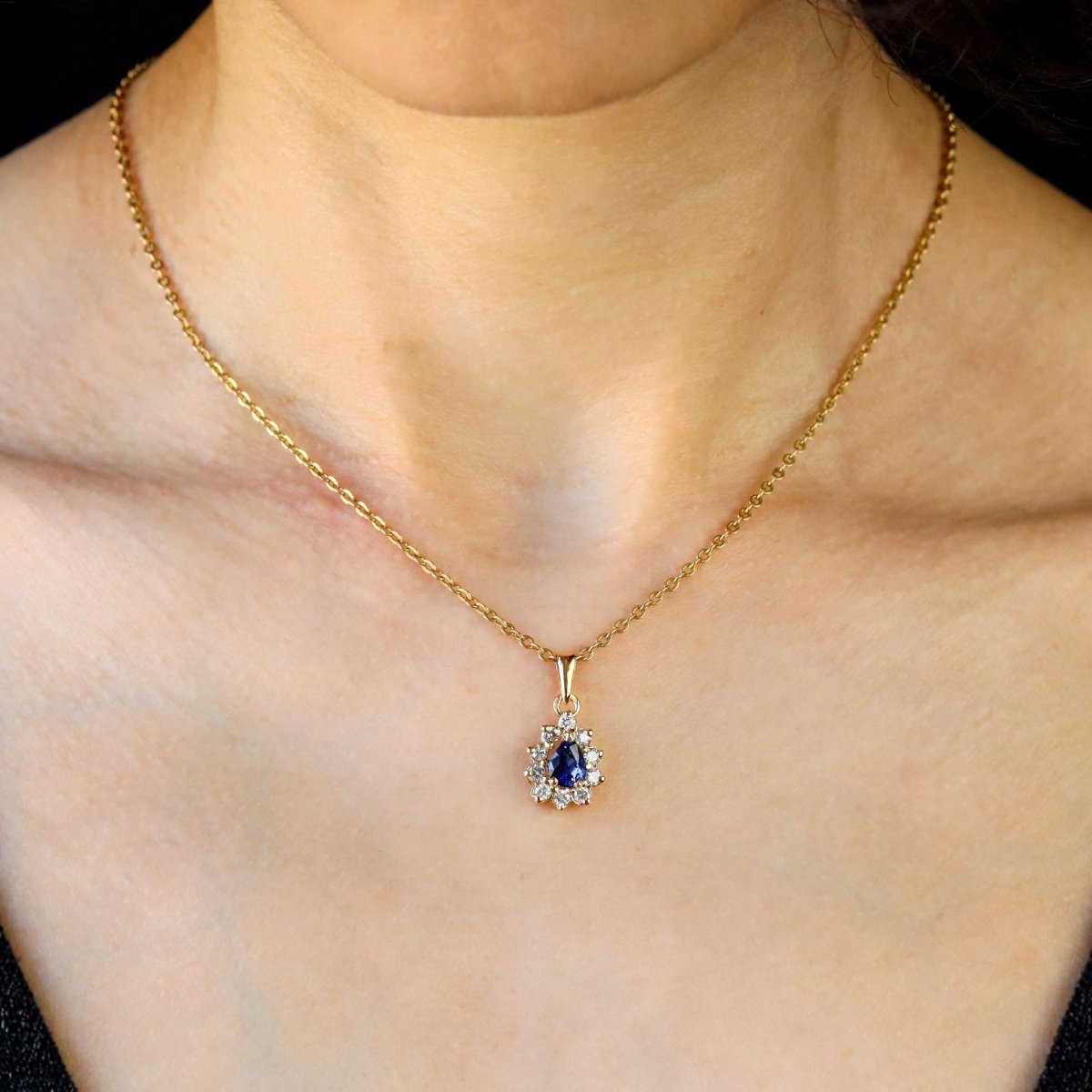 Sapphire Diamond Pendant Yellow Gold Occasion-photo-2