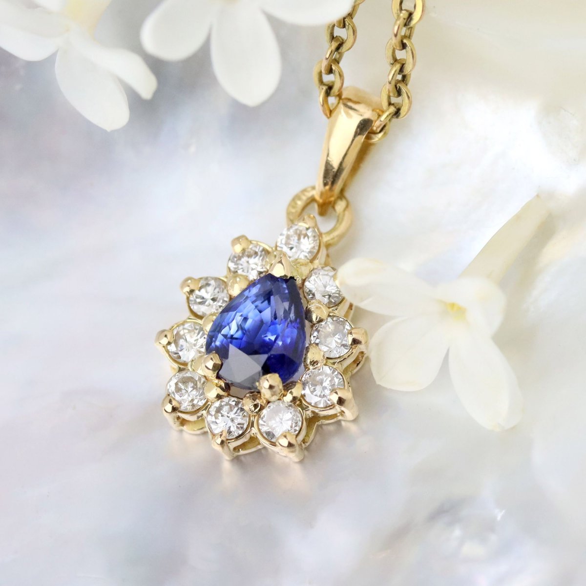Sapphire Diamond Pendant Yellow Gold Occasion-photo-3