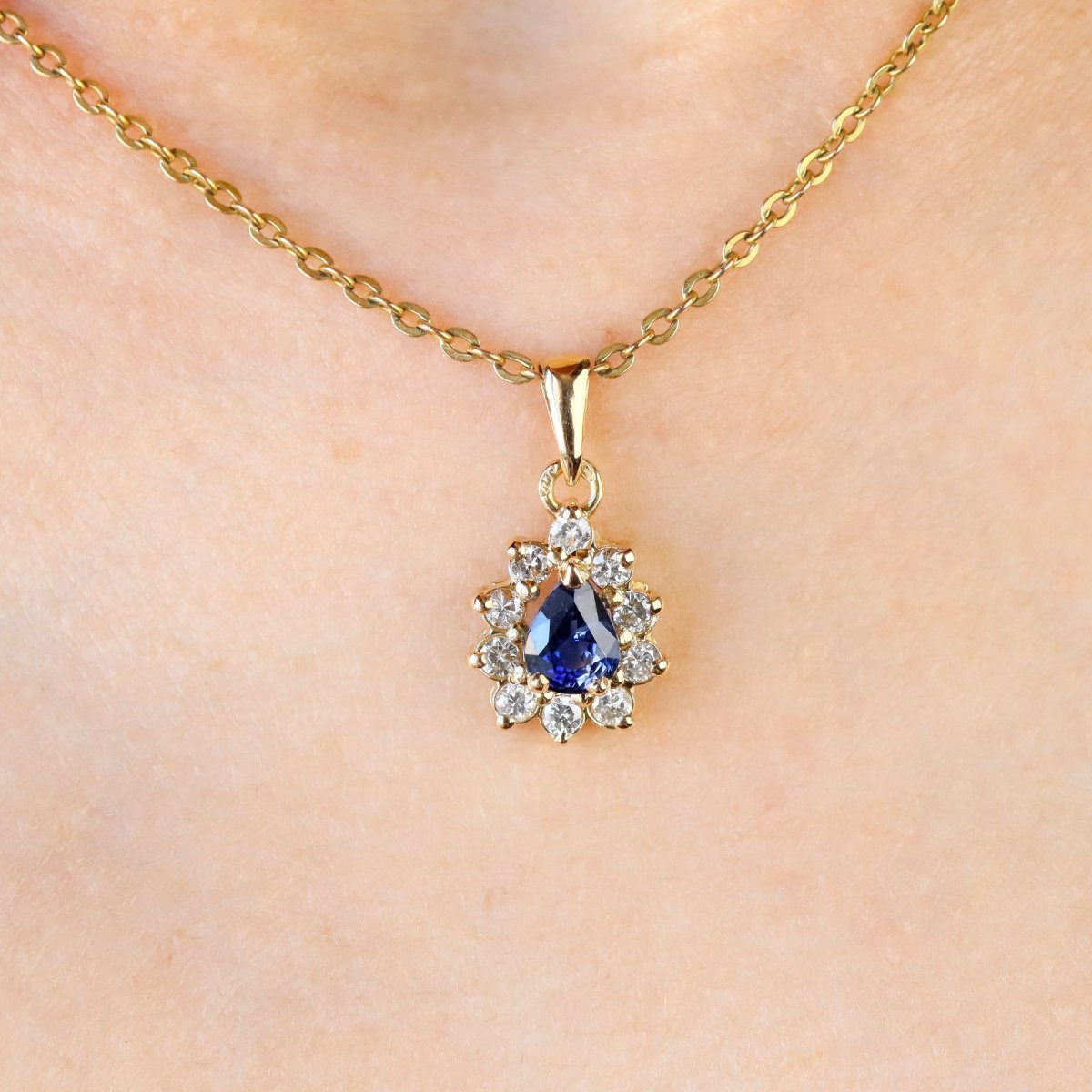 Sapphire Diamond Pendant Yellow Gold Occasion-photo-2