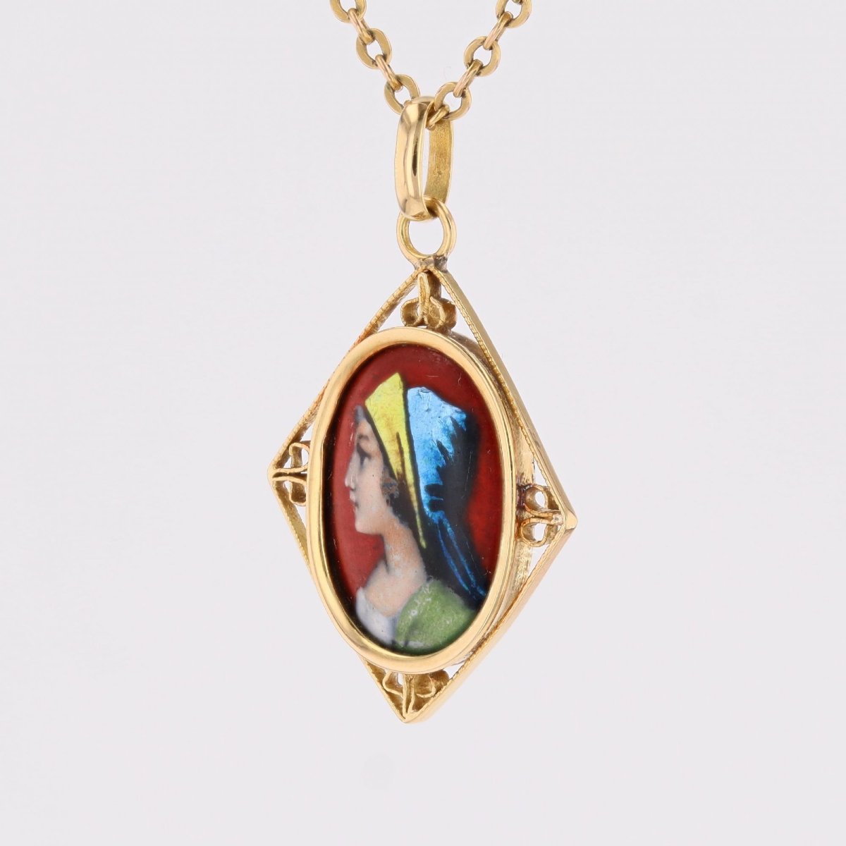 Pendant Limoges Enamel Yellow Gold-photo-4