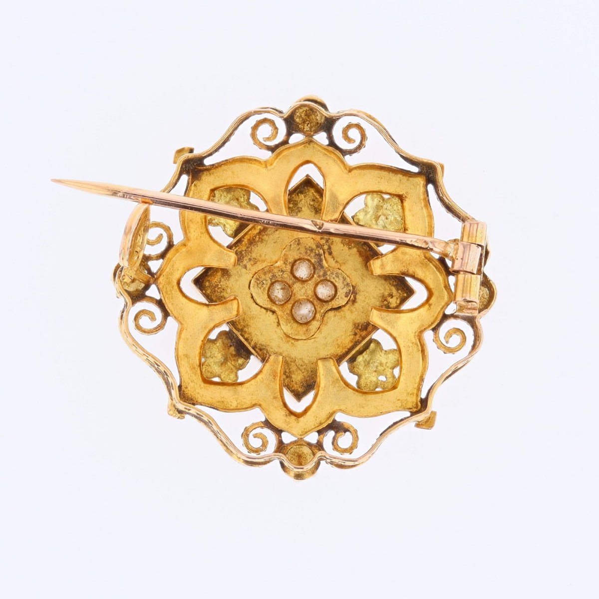 Antique Gold Neck Brooch With Diamonds And Pearls-photo-5