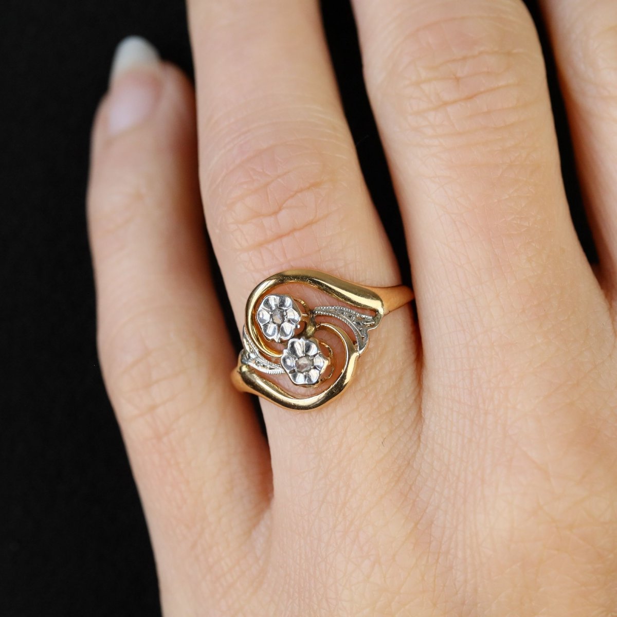 Toi Et Moi Antique Gold Diamond Ring-photo-2