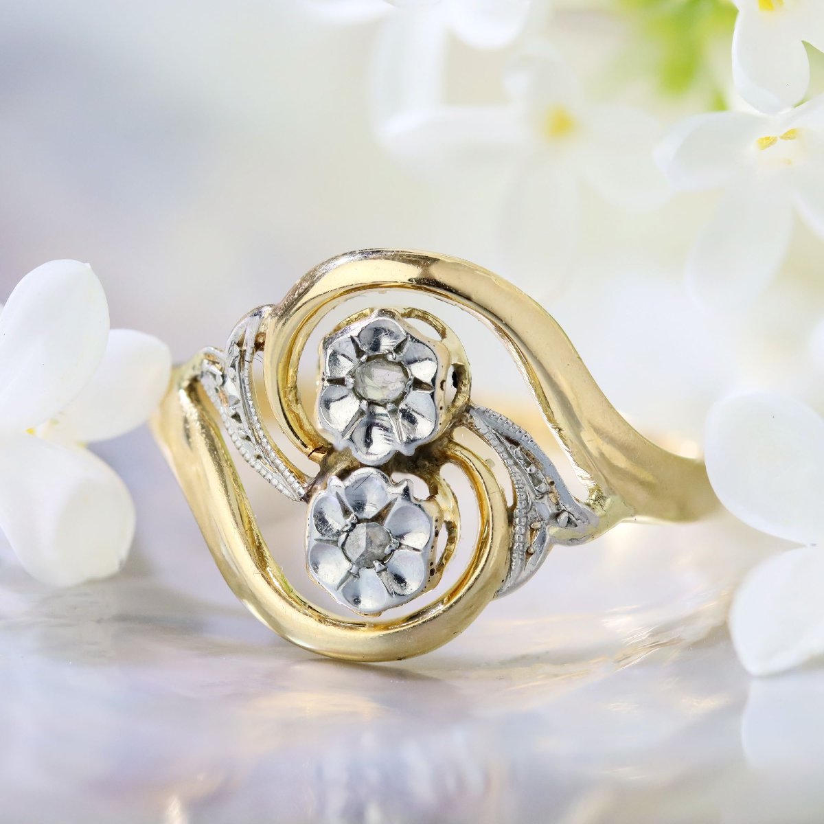 Toi Et Moi Antique Gold Diamond Ring-photo-3