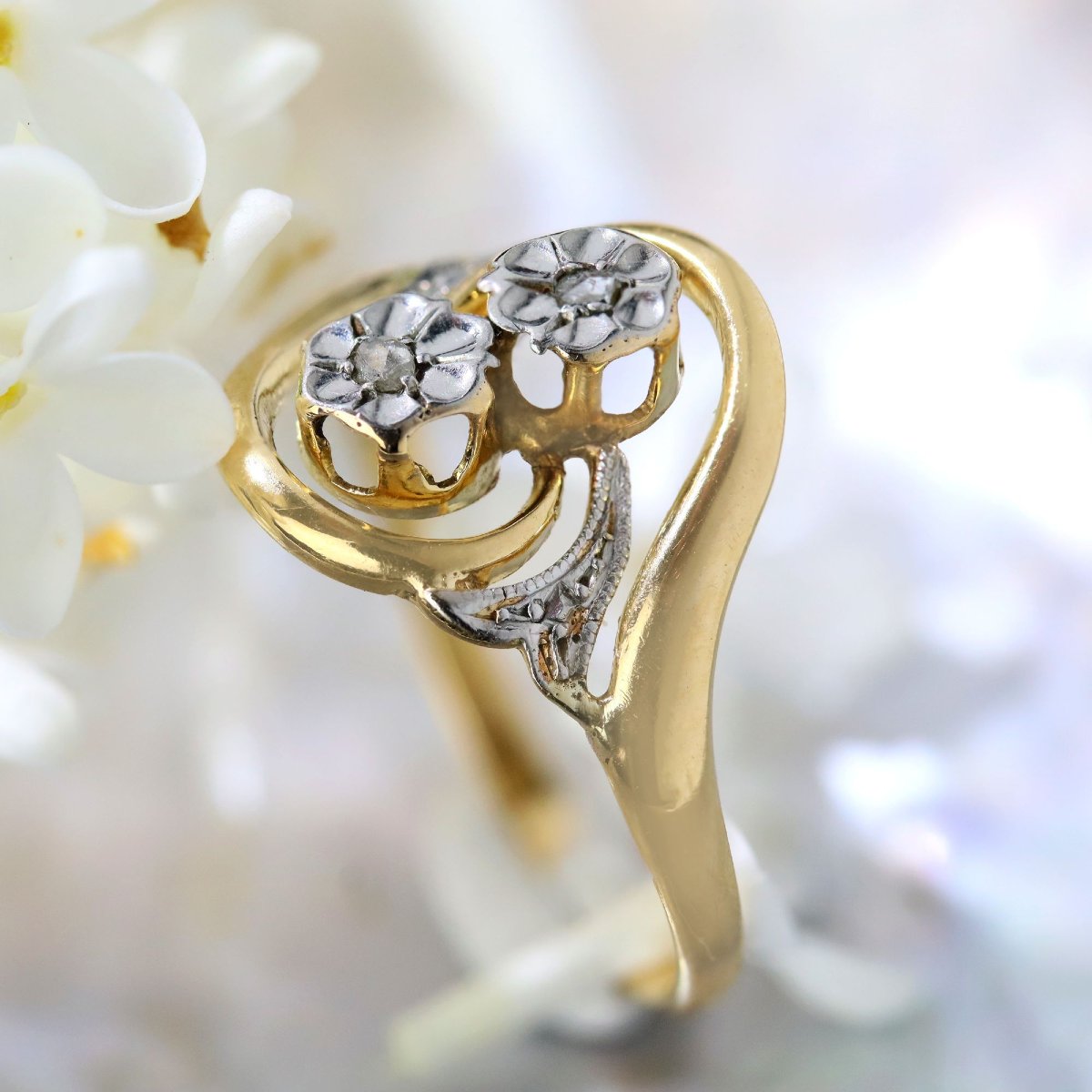 Toi Et Moi Antique Gold Diamond Ring-photo-3