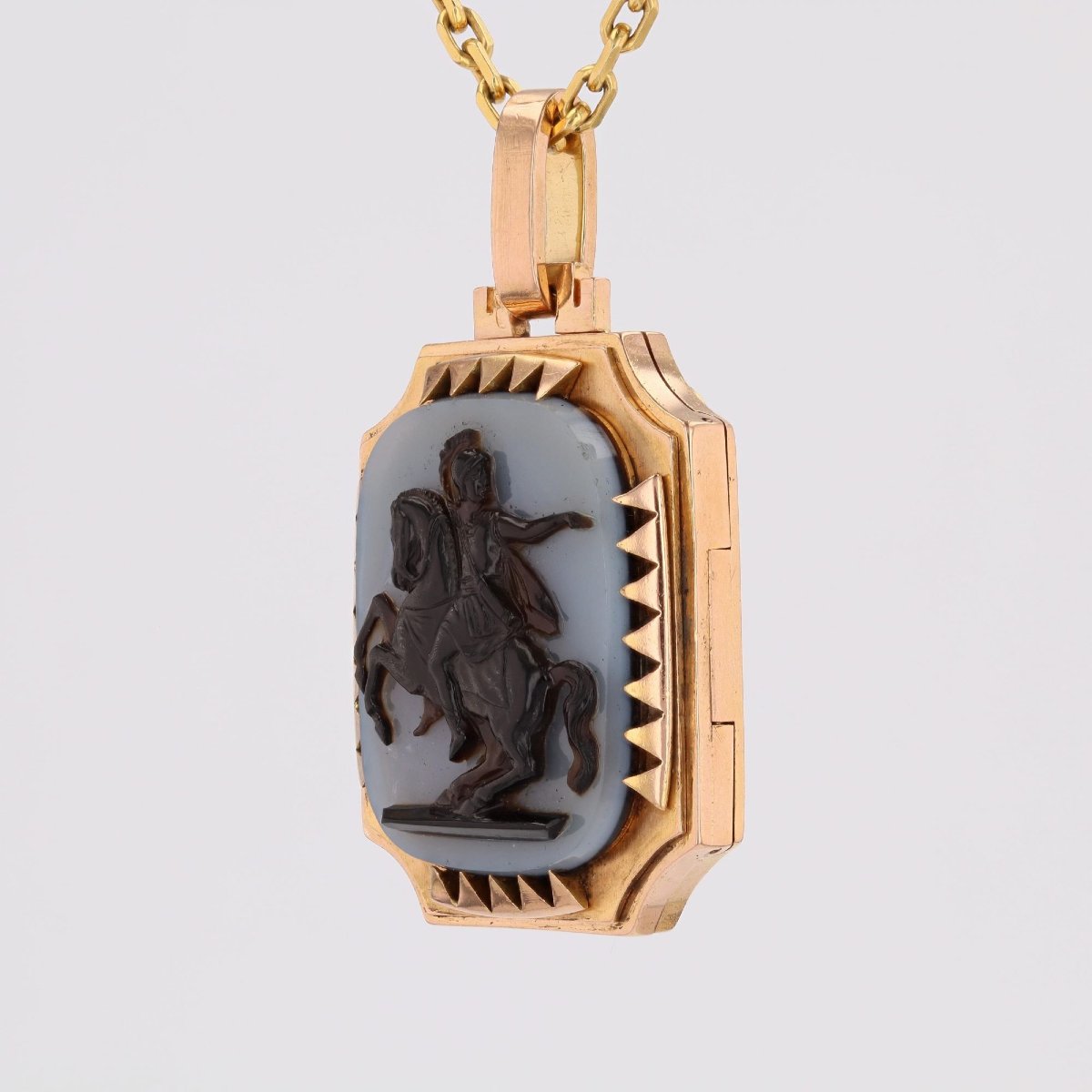 Pendentif ancien camée agate 2 couches et initiales-photo-4