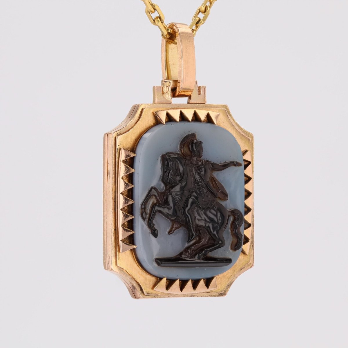 Pendentif ancien camée agate 2 couches et initiales-photo-1