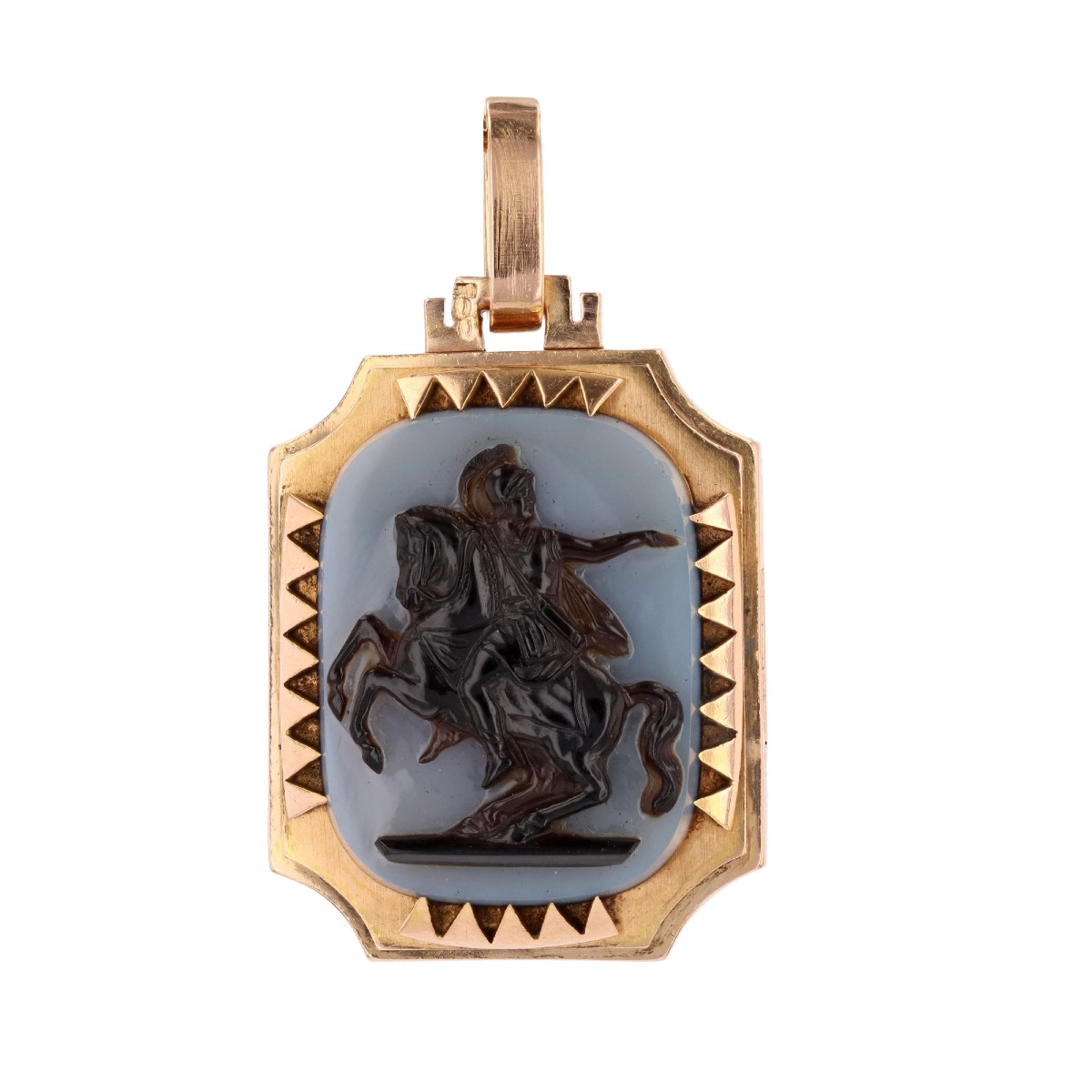 Pendentif ancien camée agate 2 couches et initiales