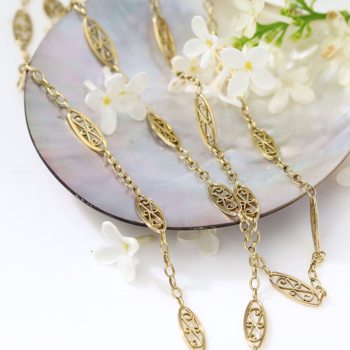 Antique Filigree Yellow Gold Chain-photo-3