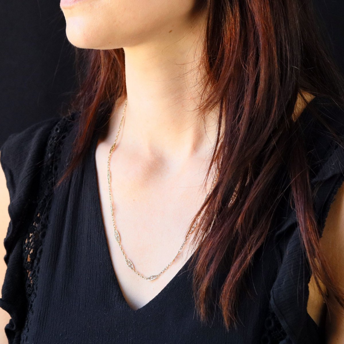 Antique Filigree Yellow Gold Chain-photo-2