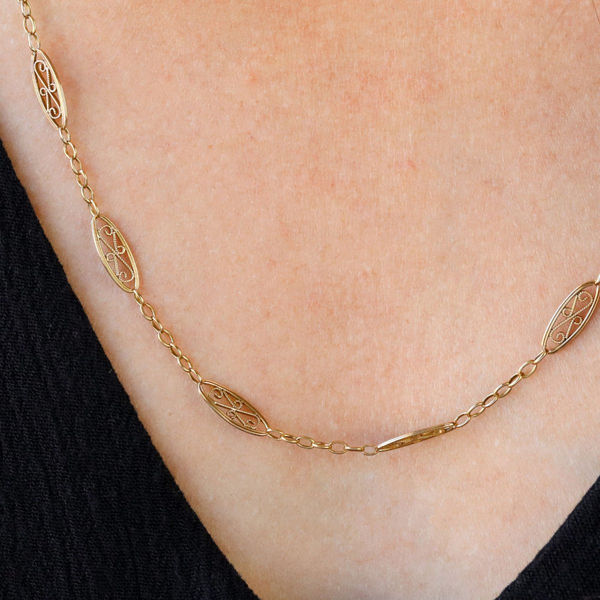 Antique Filigree Yellow Gold Chain-photo-5