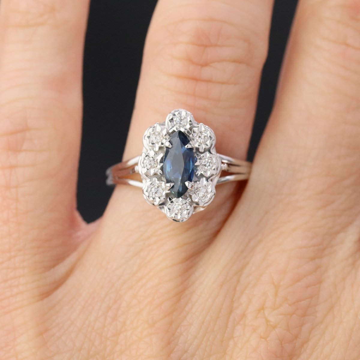 Bague marquise saphir diamants-photo-2