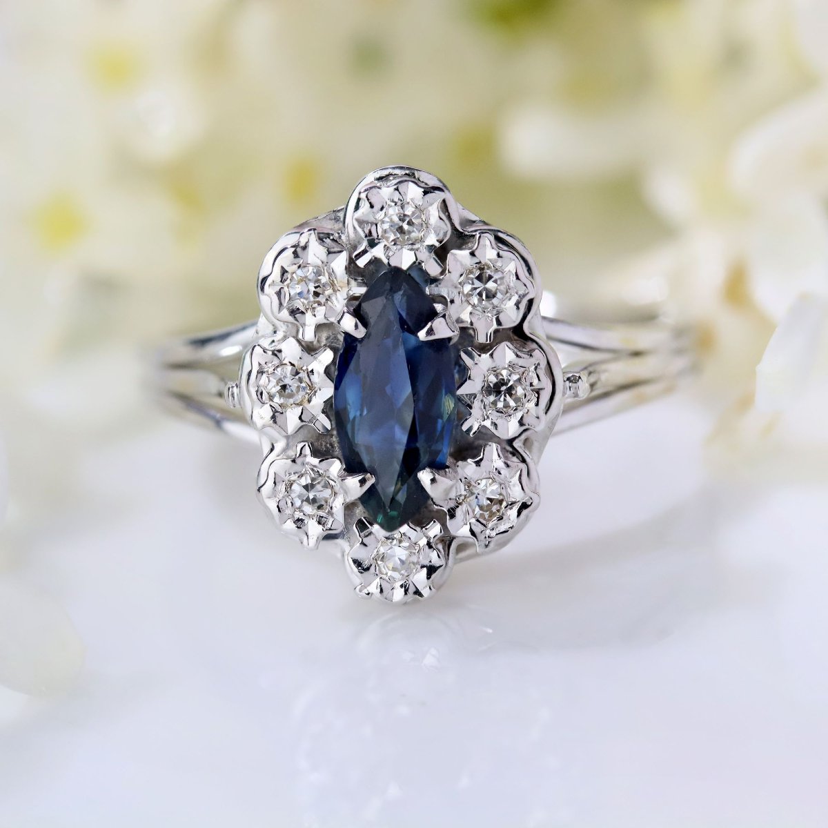 Bague marquise saphir diamants-photo-3