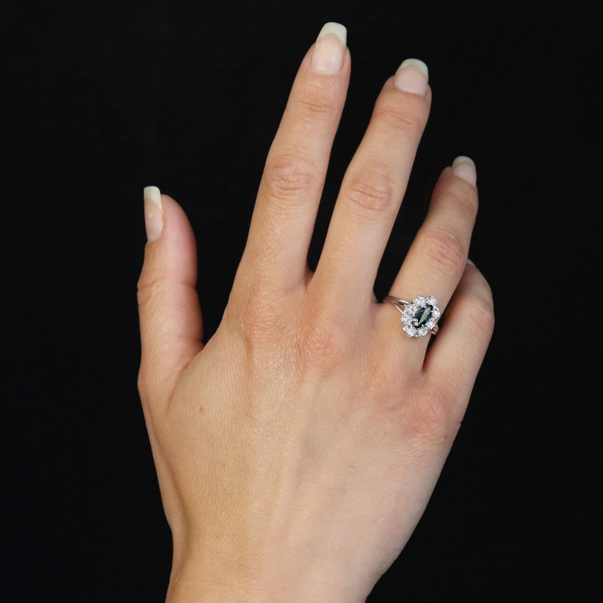 Bague marquise saphir diamants-photo-4