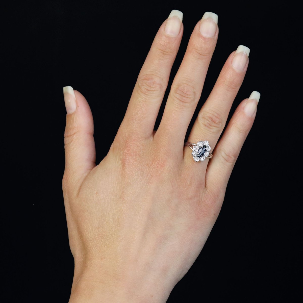 Bague marquise saphir diamants-photo-2