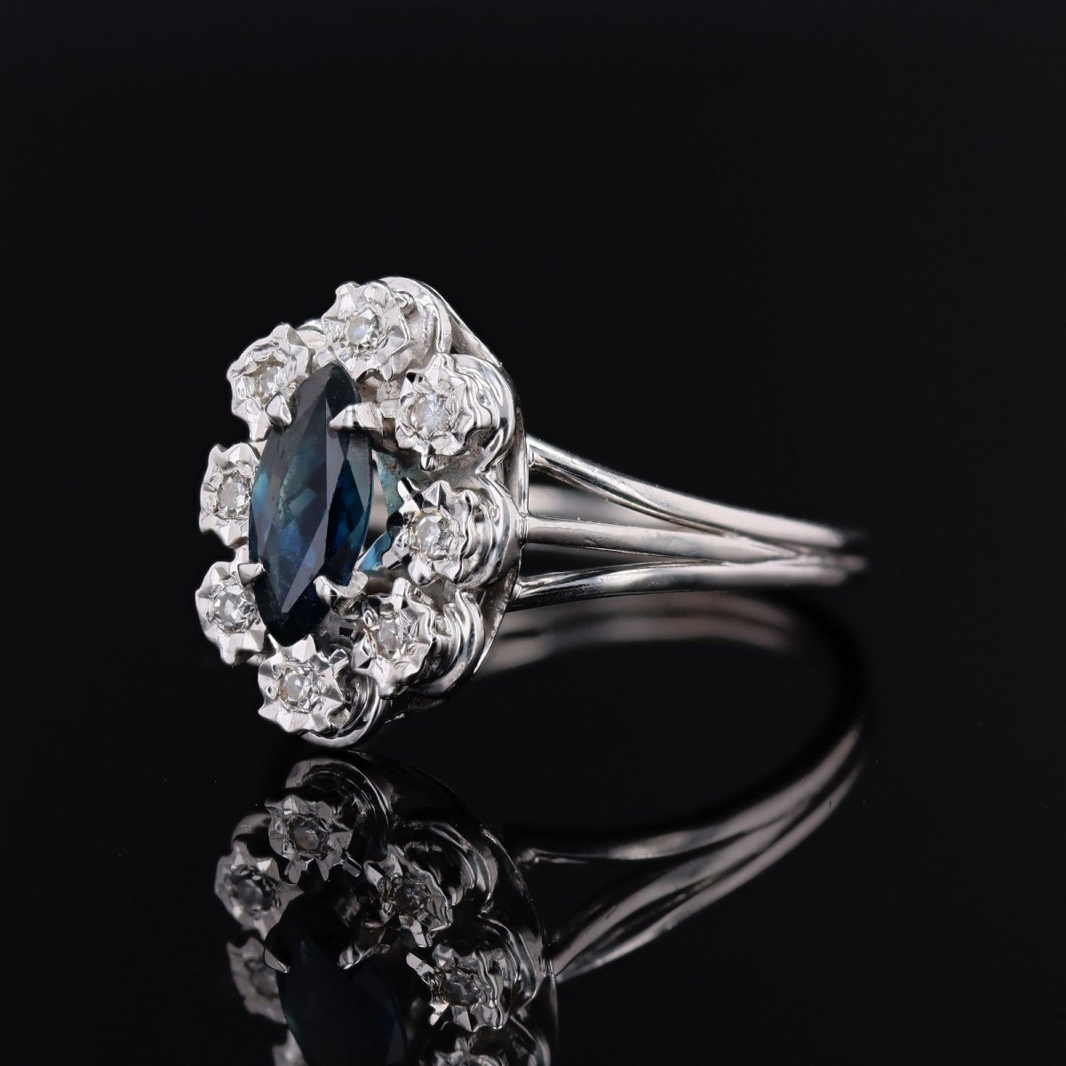 Bague marquise saphir diamants-photo-3