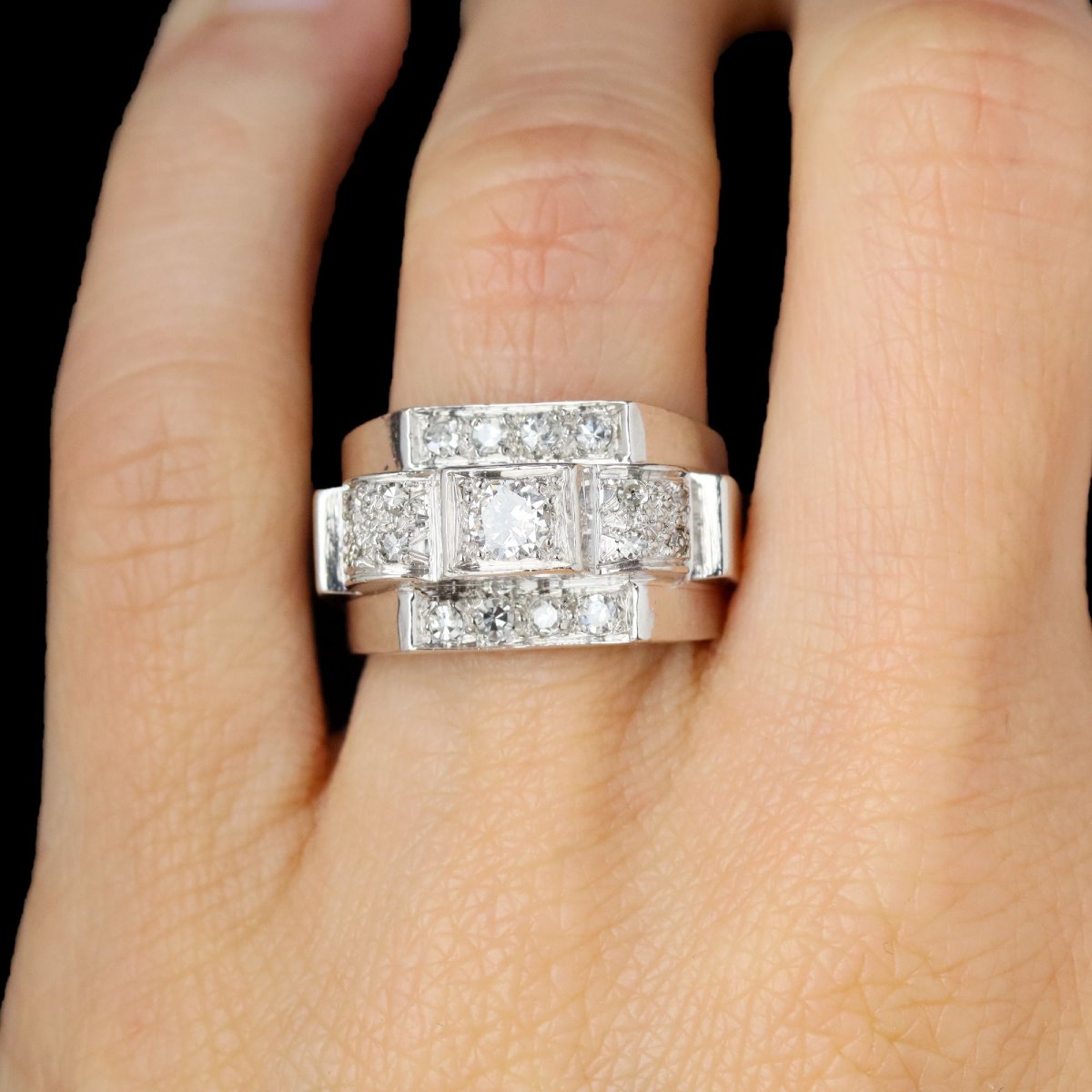Art Deco Platinum Diamond Ring-photo-2