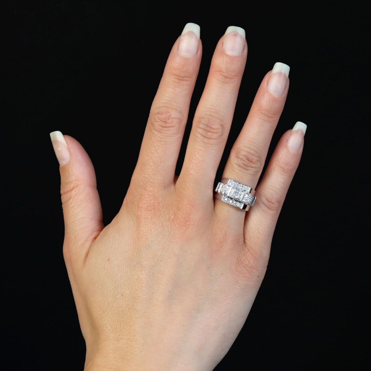 Art Deco Platinum Diamond Ring-photo-2