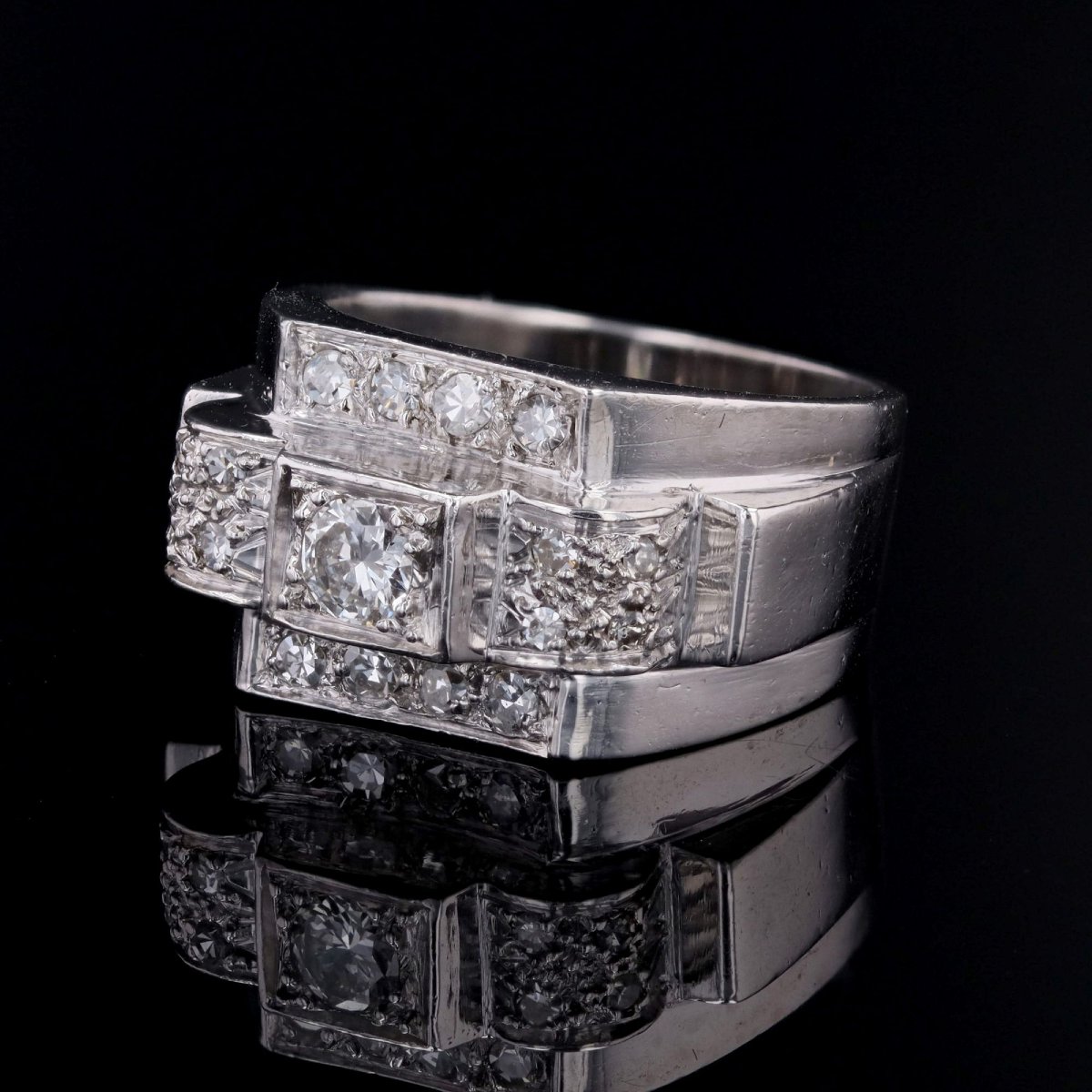 Art Deco Platinum Diamond Ring-photo-3