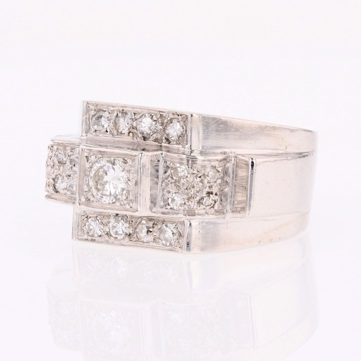Art Deco Platinum Diamond Ring-photo-4