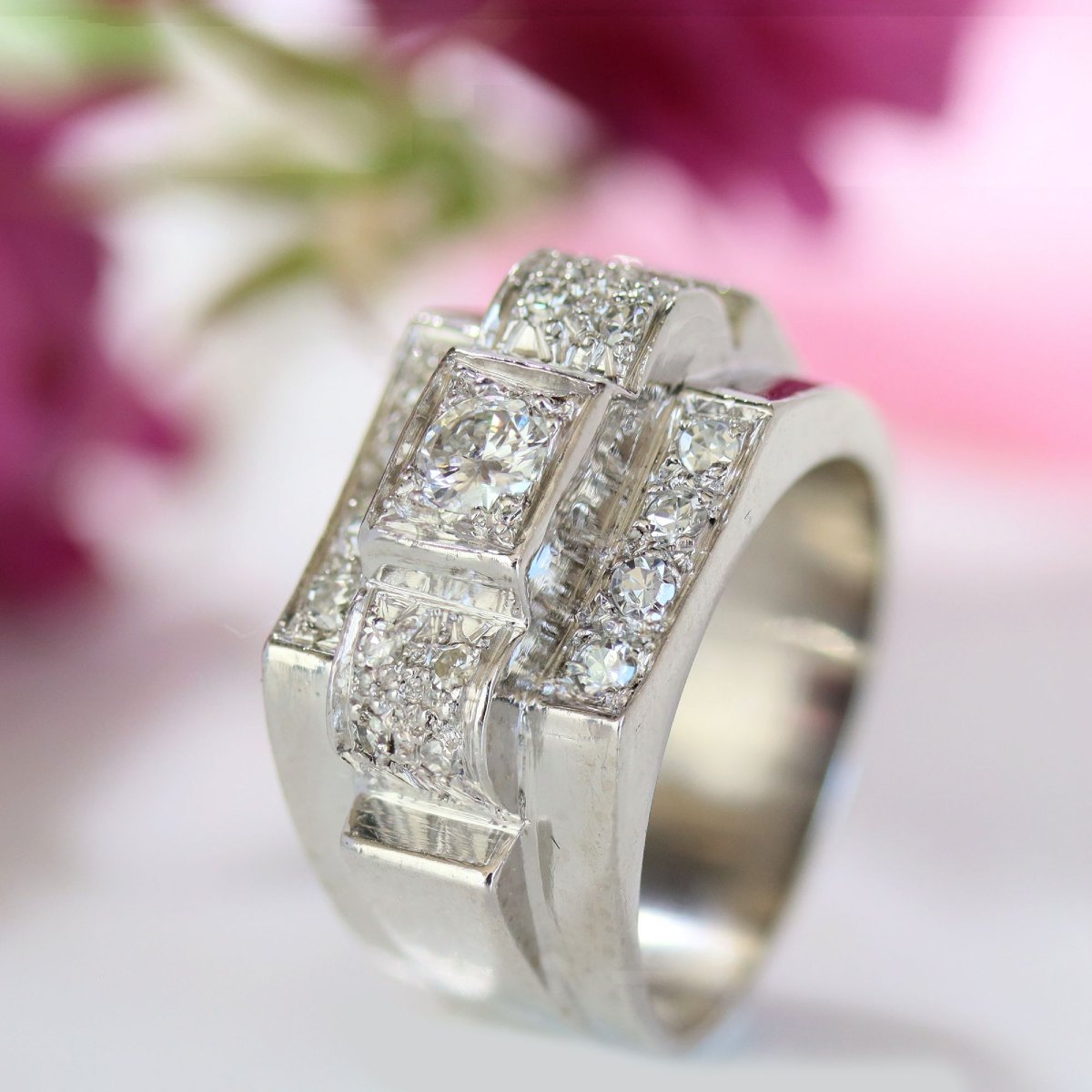 Art Deco Platinum Diamond Ring-photo-5