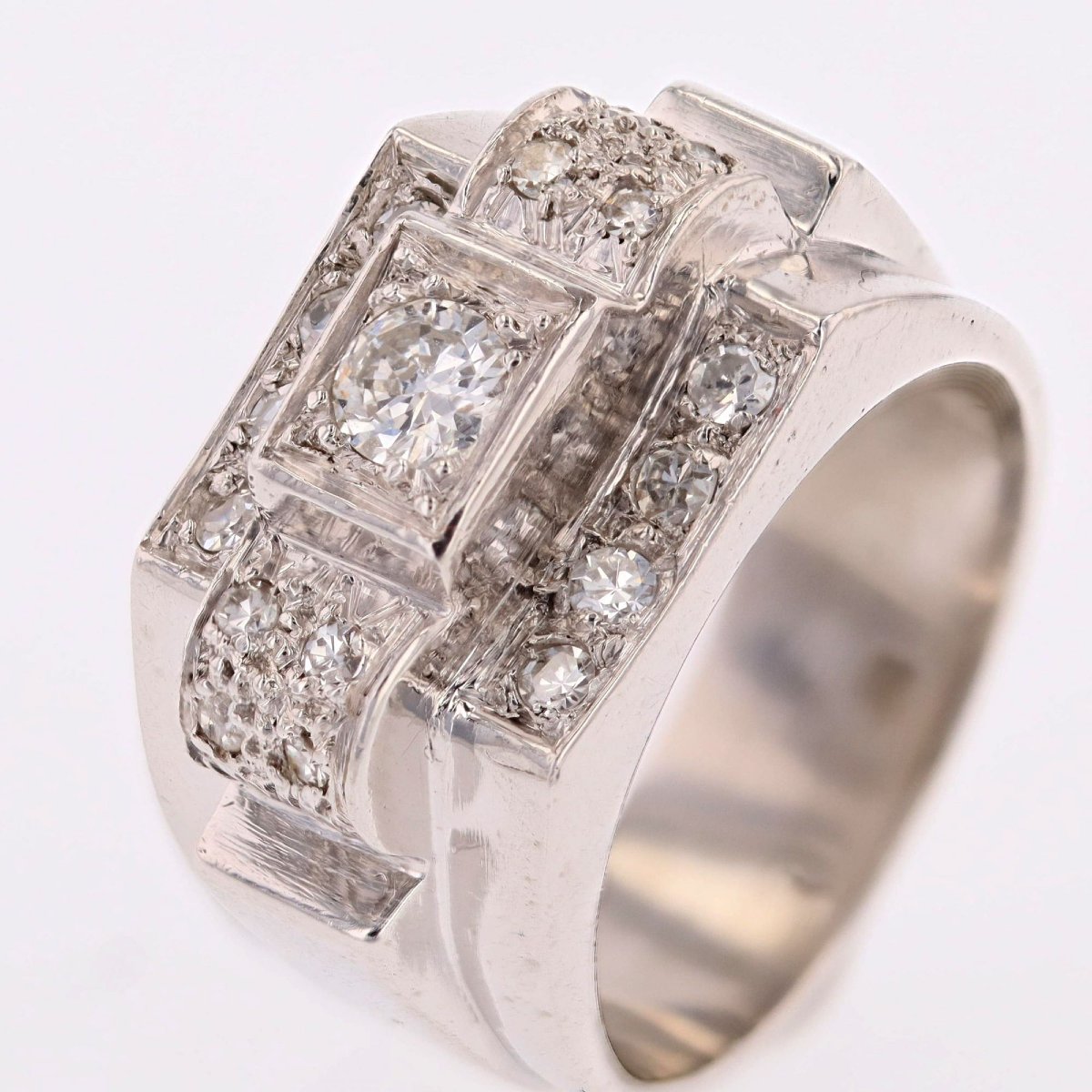 Art Deco Platinum Diamond Ring-photo-6