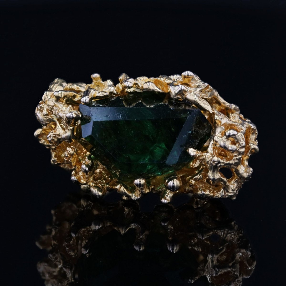 Rough Tourmaline And Textured Gold Ring-photo-1