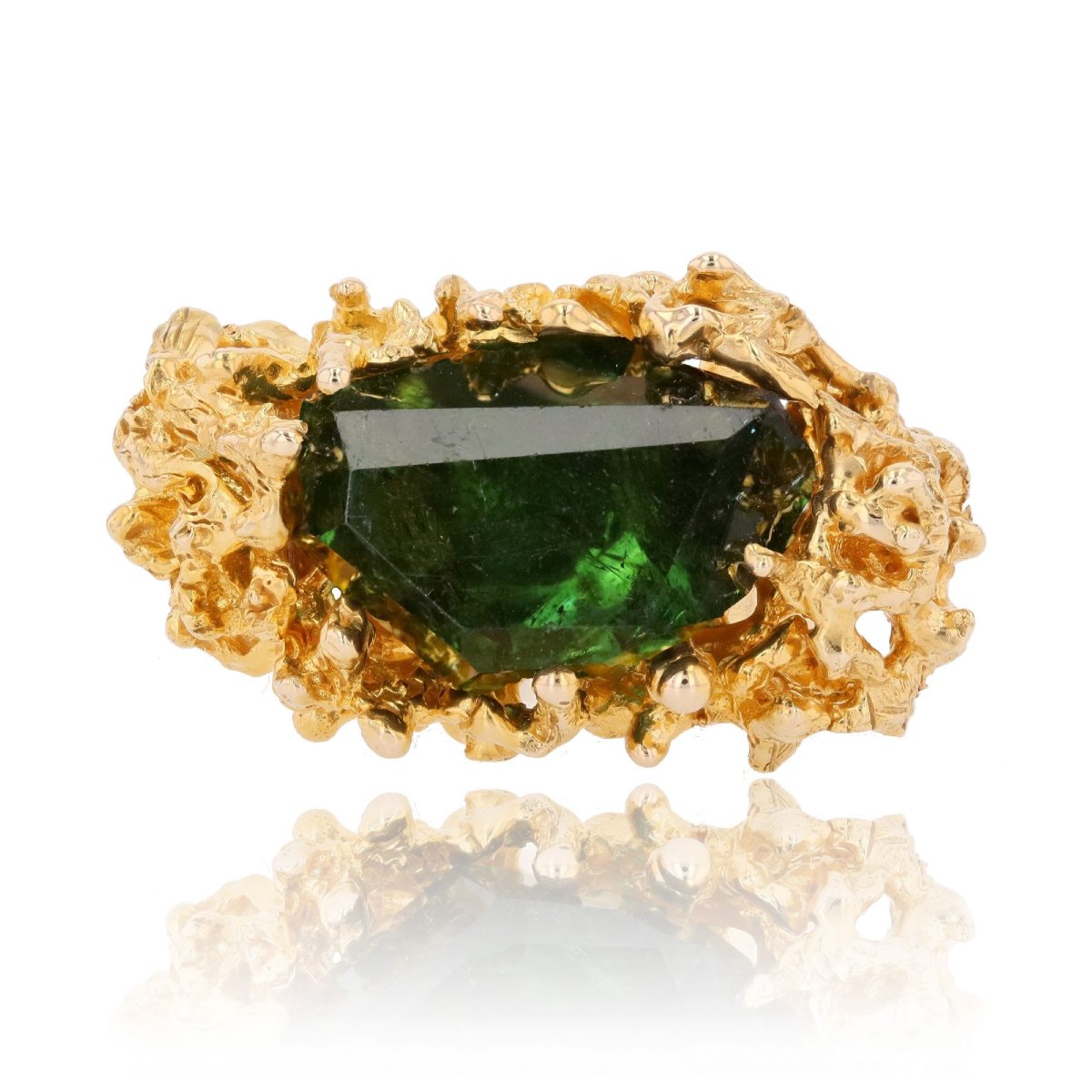 Rough Tourmaline And Textured Gold Ring