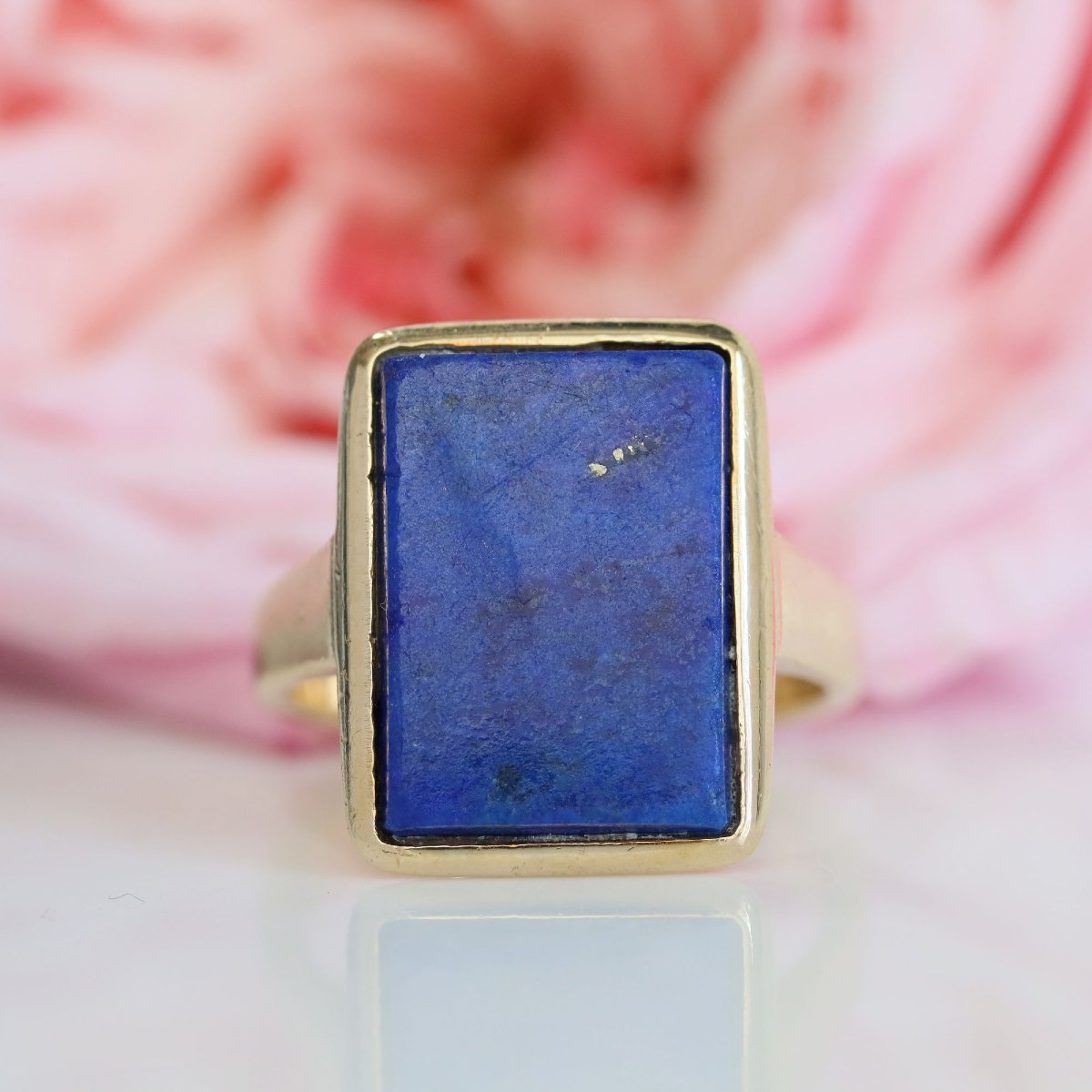Bague ancienne rectangulaire lapis-lazuli et or-photo-3