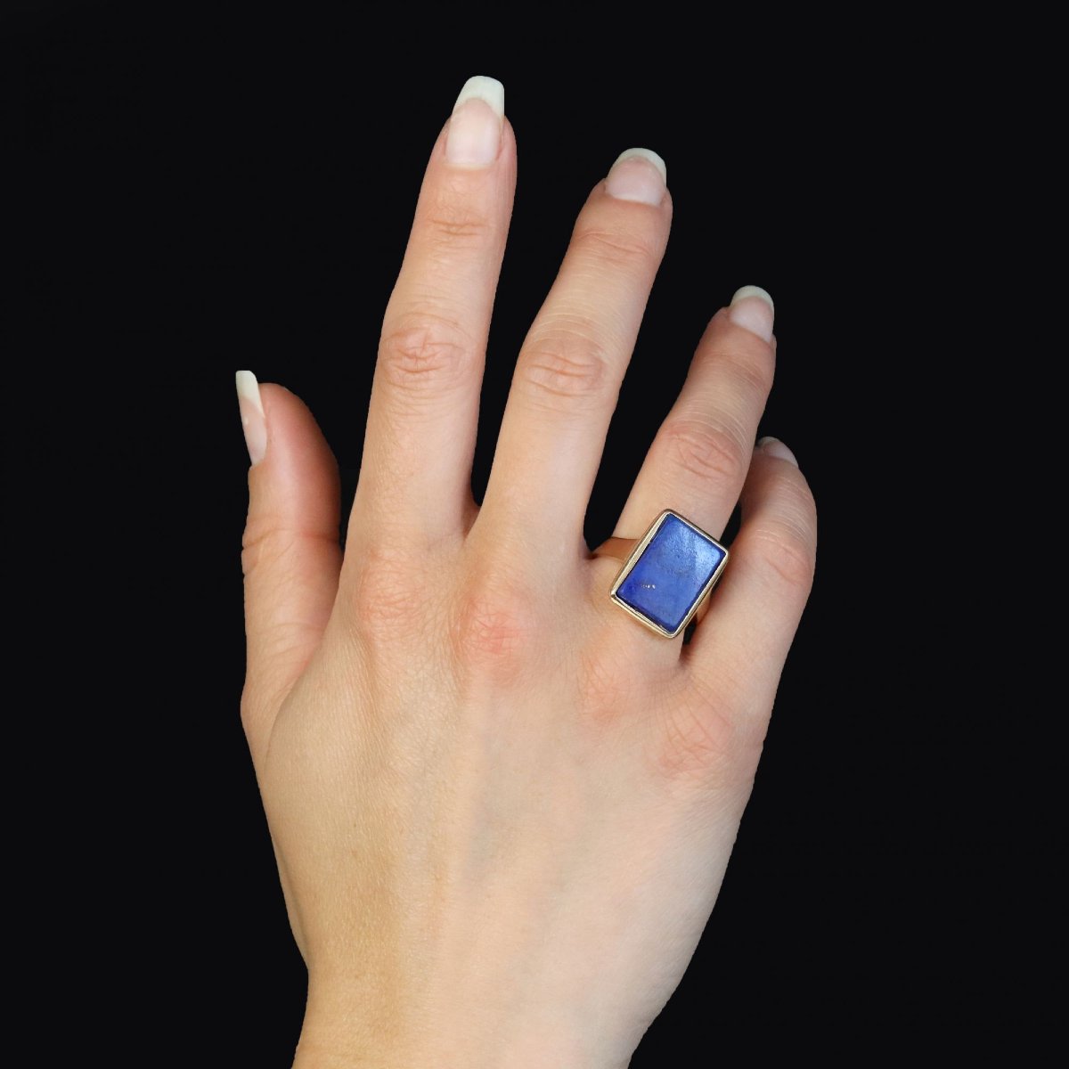 Bague ancienne rectangulaire lapis-lazuli et or-photo-4