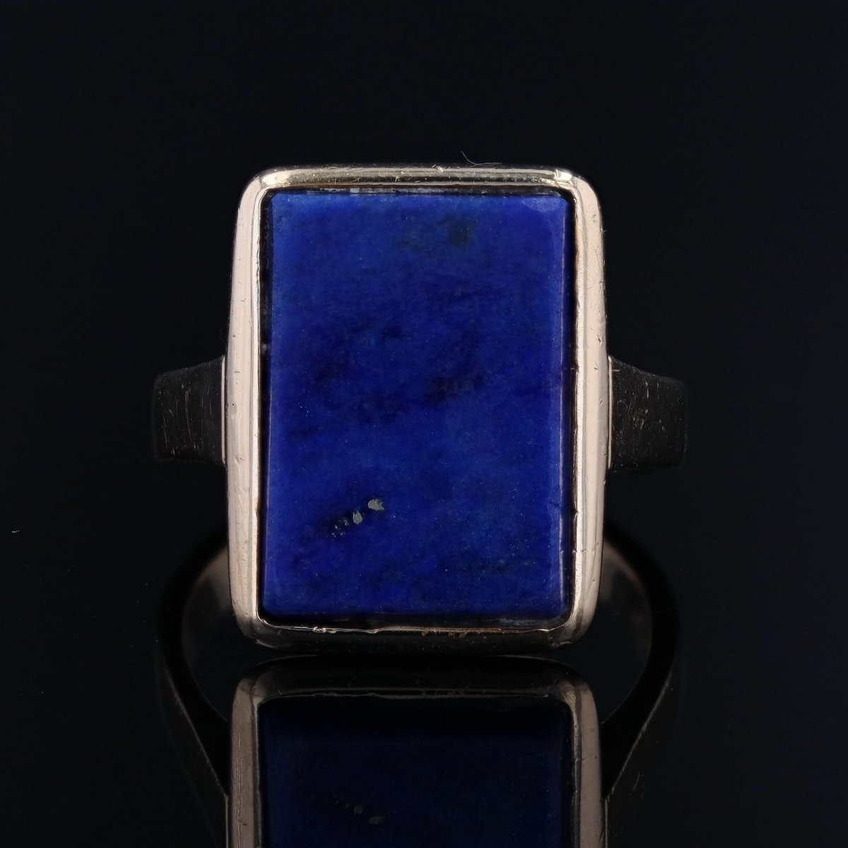 Bague ancienne rectangulaire lapis-lazuli et or-photo-1