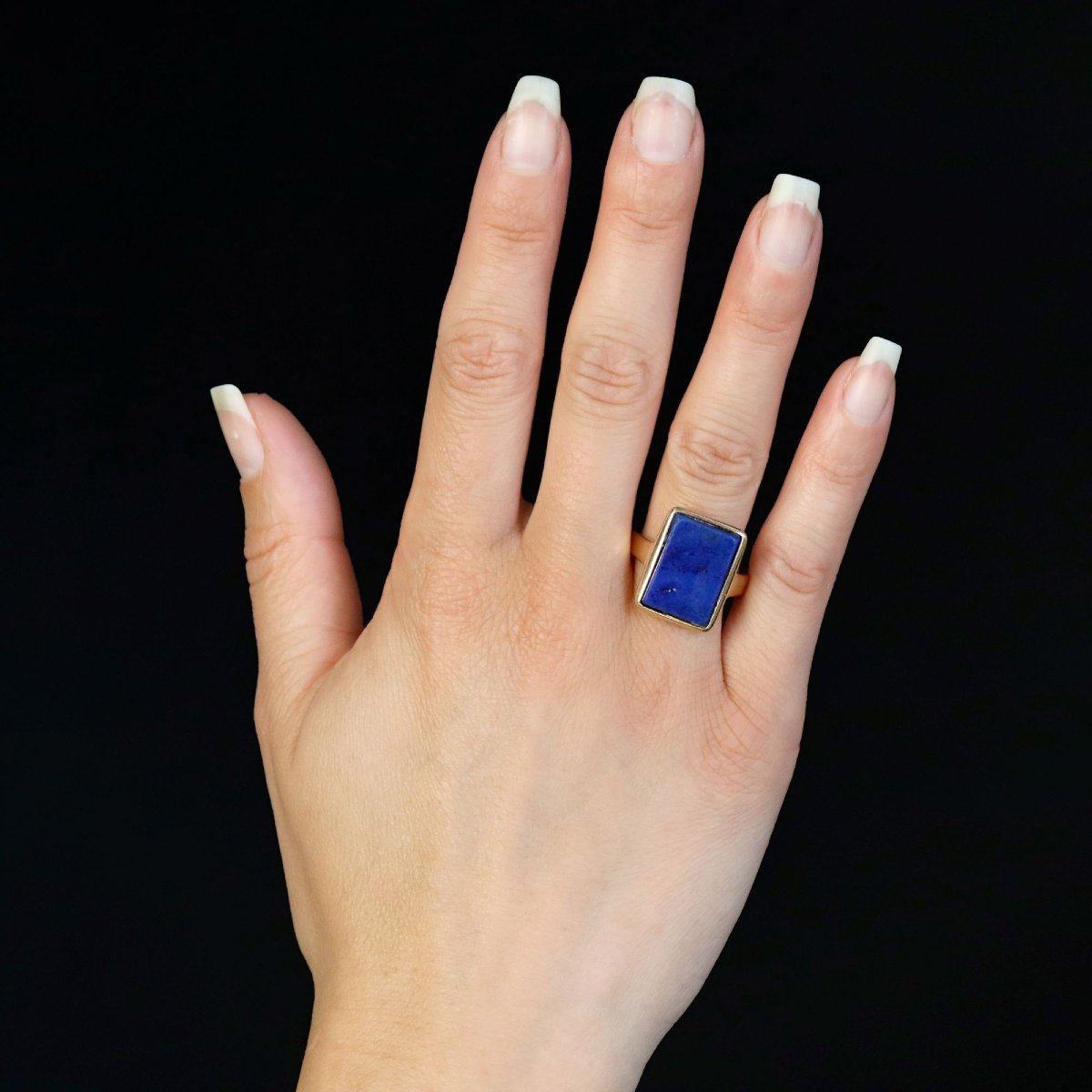 Bague ancienne rectangulaire lapis-lazuli et or-photo-2